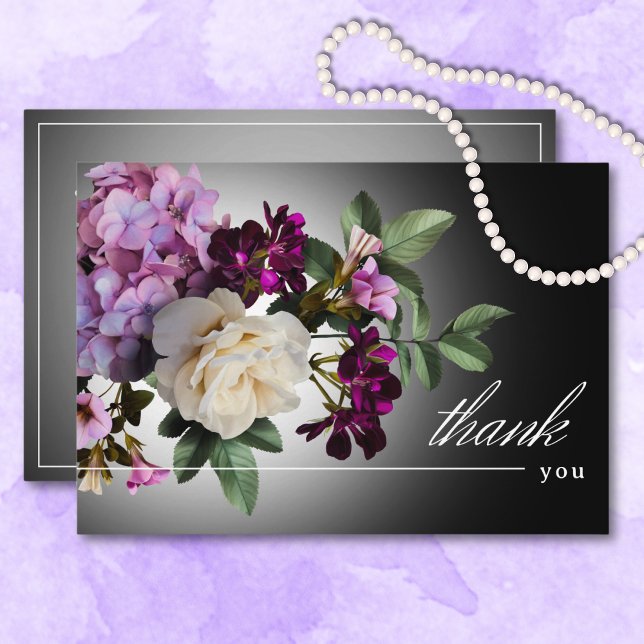 Dark Moody Midnight Purple Floral Romance Wedding Thank You Card (Dark Moody Midnight Purple Floral Romance Wedding Thank You Card)