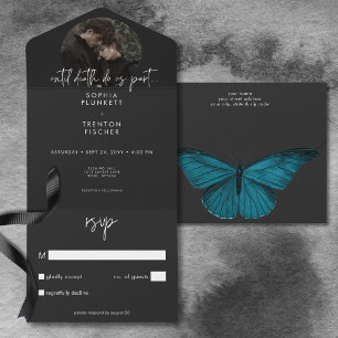 Dark Moody Minimal Moth Photo No Dinner Wedding All In One Invitation