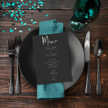 Dark Moody Minimal Plain Wedding Menu<br><div class="desc">This wedding menu design features a dark, moody theme that is simple, yet stunning. A dark charcoal black background is the perfect canvas for your wedding meal text. The back features the couple's first names and wedding date. Unique and elegant, this design can be used for any season. Created by...</div>