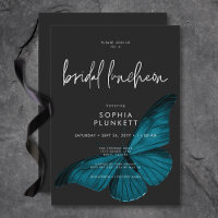 Dark Moody Minimal Teal Moth Bridal Luncheon