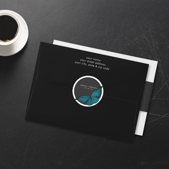 Dark Moody Minimal Teal Moth Wedding Classic Round Sticker (Creator Uploaded)