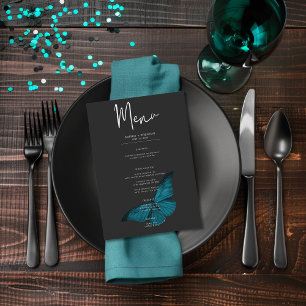 Dark Moody Minimal Teal Moth Wedding Menu