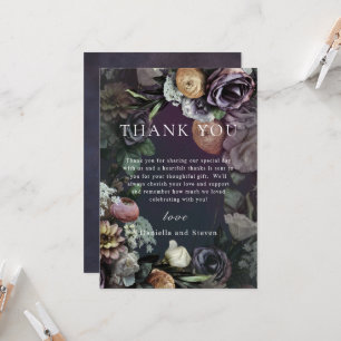 Dark Moody Modern Floral Wedding Thank You Card