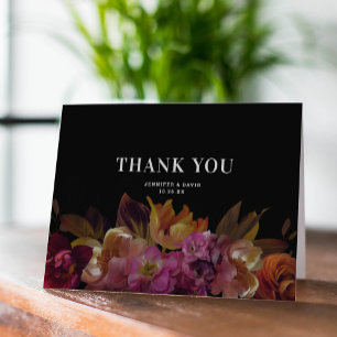 Dark & Moody Modern Painted Floral Wedding Thank You Card