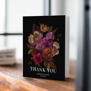 Dark & Moody Modern Painted Floral Wedding  Thank You Card
