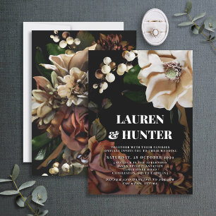 Dark Moody Neutral Magnolia Botanical Wedding Invi Invitation