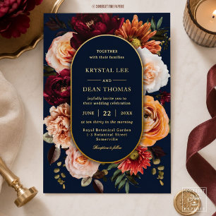 Dark Moody Orange Burgundy Floral Navy Wedding