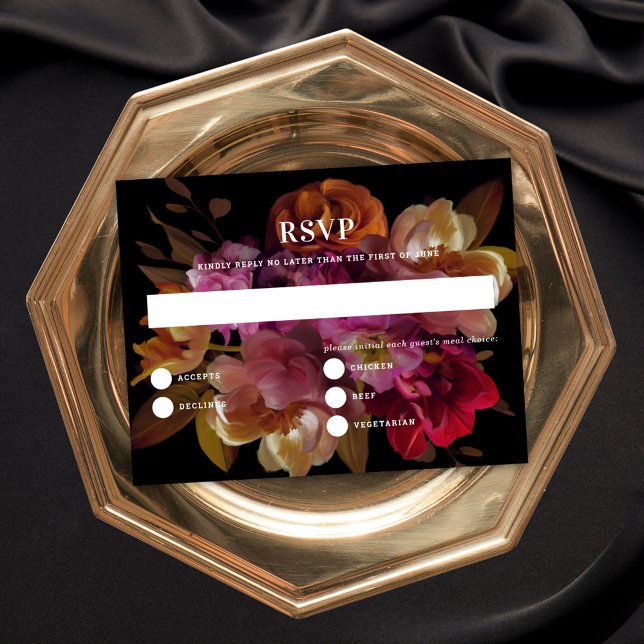 Dark & Moody Painted Floral Wedding Reply Card (Creator Uploaded)