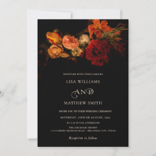 Dark Moody Painted Flowers  Wedding Invitation