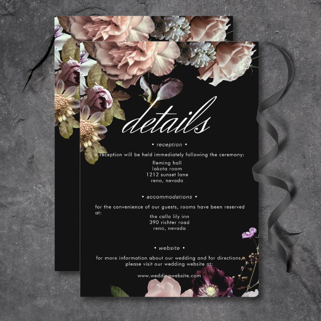 Dark Moody Pastel Opulent Floral Black Details Enclosure Card (Dark Moody Pastel Opulent Floral Black Details Enclosure Card)