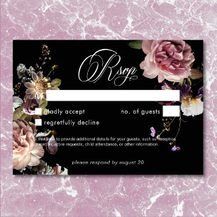 Dark Moody Pastel Opulent Floral Black No Dinner RSVP Card
