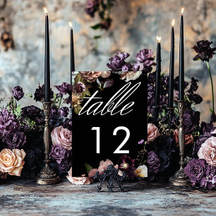 Dark Moody Pastel Opulent Floral Black Wedding Table Number