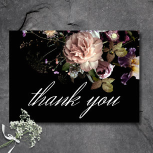 Dark Moody Pastel Opulent Floral Black Wedding Thank You Card