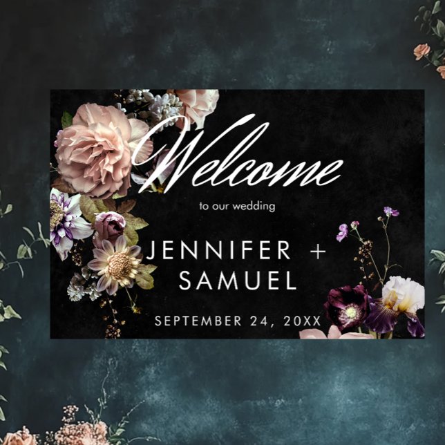 Dark Moody Pastel Opulent Floral Black Welcome Poster (Creator Uploaded)