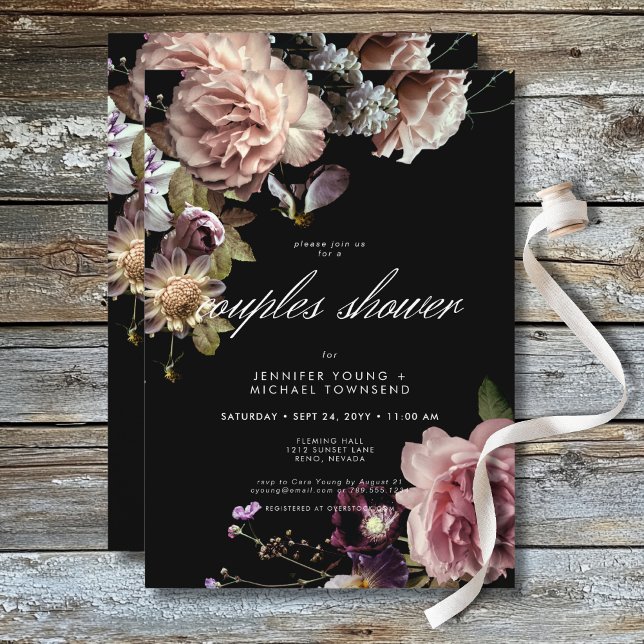 Dark Moody Pastel Opulent Floral Couples Shower Invitation (Dark Moody Pastel Opulent Floral Couples Shower Invitation)