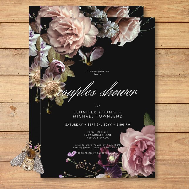 Dark Moody Pastel Opulent Floral Couples Shower Invitation (Dark Moody Pastel Opulent Floral Couples Shower Invitation)