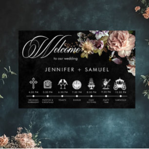 Dark Moody Pastel Opulent Floral Order of Events Poster