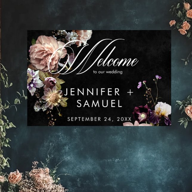 Dark Moody Pastel Opulent Floral Wedding Welcome Poster (Creator Uploaded)