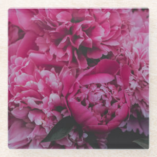 Dark moody peony glass coaster