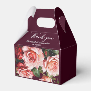 Dark moody pink and red roses burgundy wedding  favour box