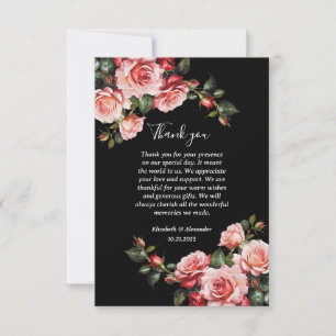 Dark moody pink and red roses floral wedding thank you card