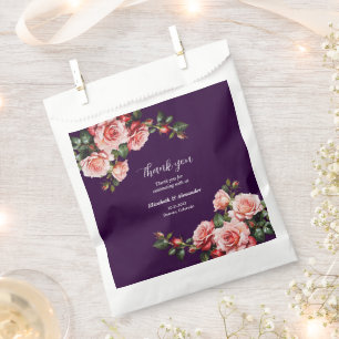 Dark moody pink and red roses purple wedding favour bags