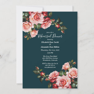 Dark moody pink and red roses Rehearsal Dinner Invitation