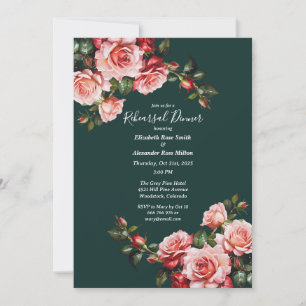Dark moody pink and red roses Rehearsal Dinner Invitation