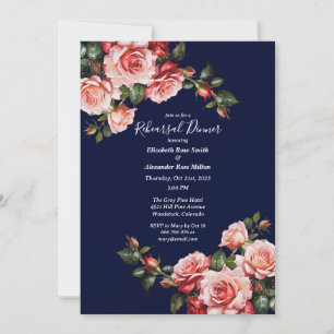 Dark moody pink and red roses Rehearsal Dinner Invitation