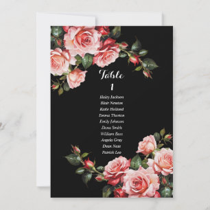 Dark moody pink and red roses seating chart card