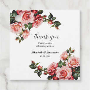 Dark moody pink and red roses wedding favour tags