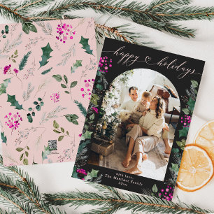 Dark Moody Pink Botanicals Arch Photo  Holiday Card
