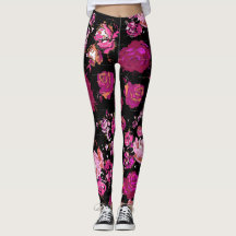 Dark Moody Pink Rose Floral Bloom Yoga Leggings