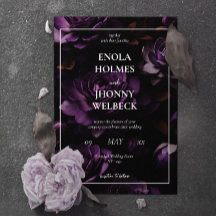 Dark Moody Purple Floral Wedding Invitation