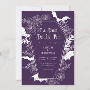 Dark Moody Purple Gothic Floral Wedding Invitation
