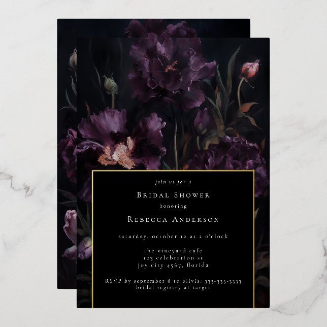 Dark Moody Purple Gothic Florals Bridal Shower (Front/Back)