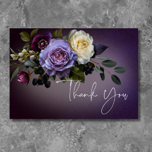 Dark Moody Purple Lavender Floral Modern Thank You Card
