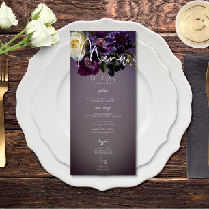 Dark Moody Purple Lavender Floral Modern Wedding Menu