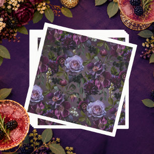 Dark Moody Purple Lavender Floral Modern Wedding Napkin