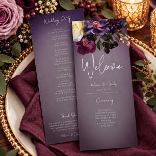 Dark Moody Purple Lavender Floral Modern Wedding Programme