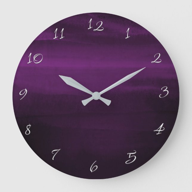 Dark Moody Purple Plum Modern Watercolor Chic Large Clock (Front)