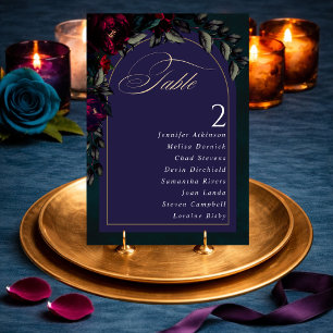 Dark Moody Red Turquoise Gothic Floral Wedding Table Number