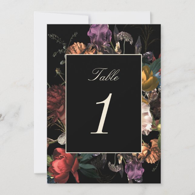 Dark Moody Romantic Dutch Wedding Table Number (Front)