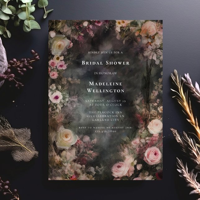 Dark Moody Romantic Floral Bridal Shower Invitation (Creator Uploaded)