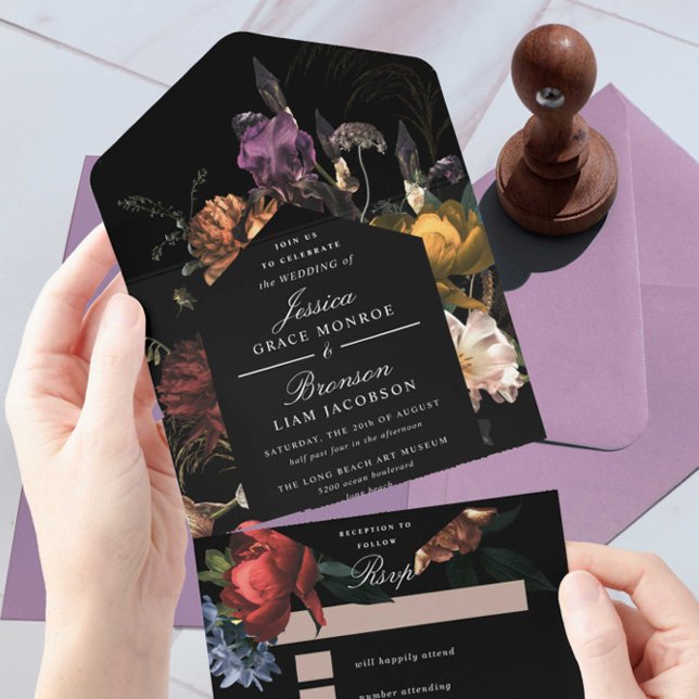 Dark Moody Romantic Floral Dutch Painterly Wedding All In One Invitation (Creator Uploaded)