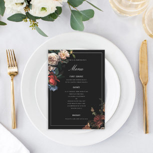 Dark Moody Romantic Floral Dutch Painterly Wedding Menu
