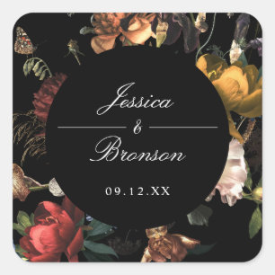 Dark Moody Romantic Floral Dutch Painterly Wedding Square Sticker