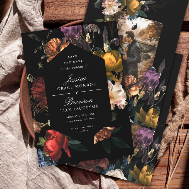 Dark Moody Romantic Floral Dutch Save the Date Invitation (Creator Uploaded)