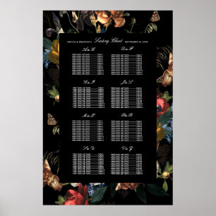 Dark Moody Romantic Floral Dutch Wedding Seating Poster