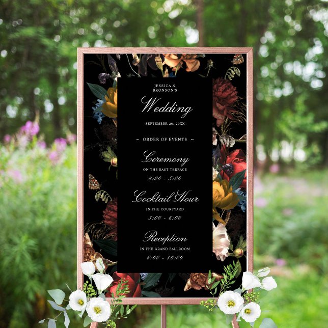Dark Moody Romantic Floral Dutch Wedding Welcome Poster (Creator Uploaded)